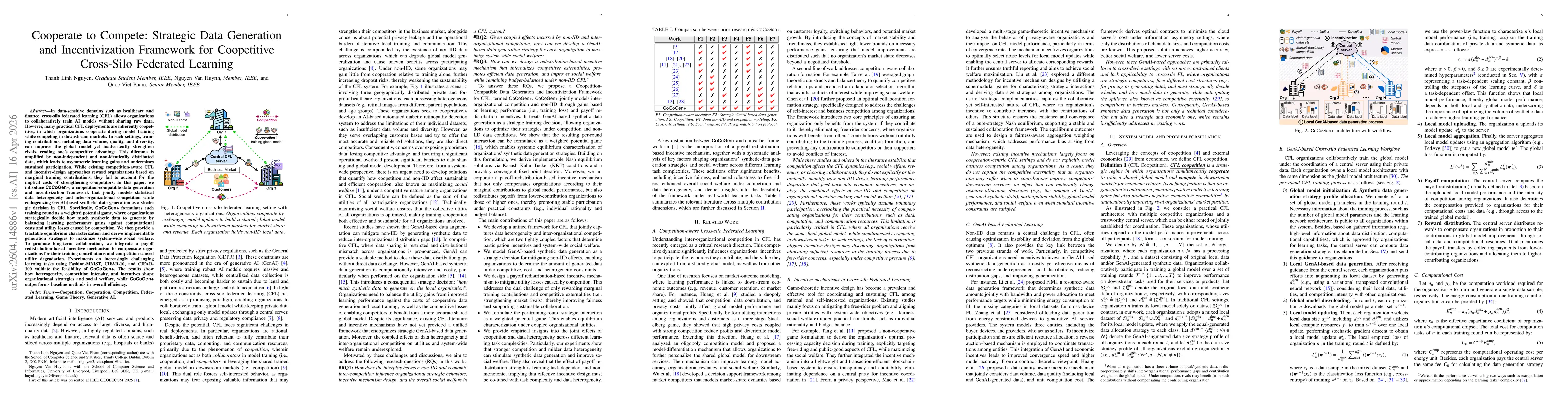 Thumbnail for Cooperate to Compete: Strategic Data Generation and Incentivization Framework for Coopetitive Cross-Silo Federated Learning