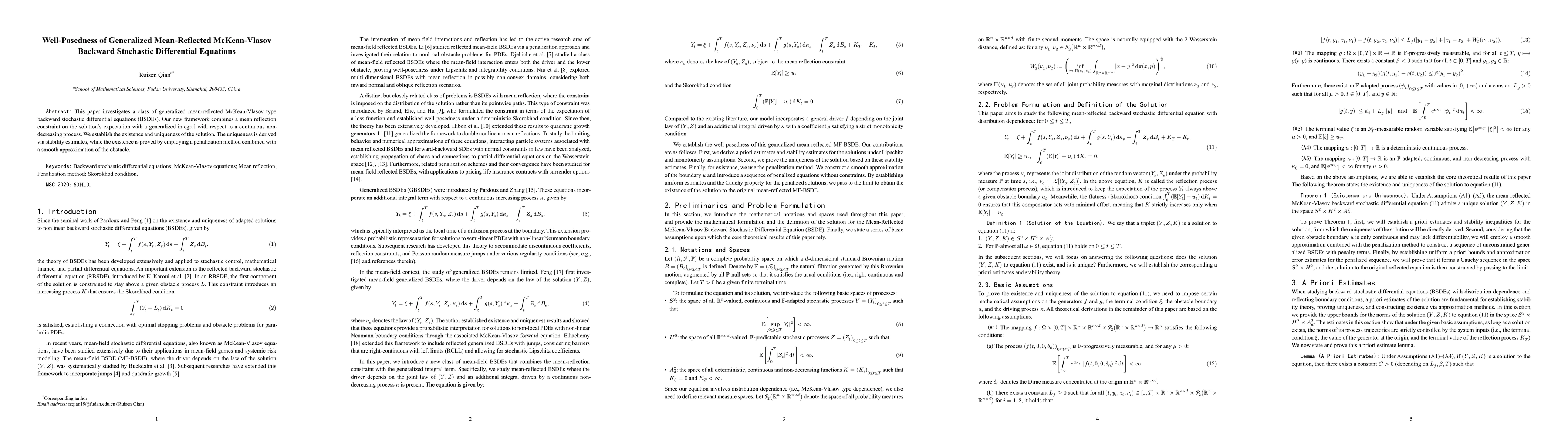 Thumbnail for Well-Posedness of Generalized Mean-Reflected McKean-Vlasov Backward Stochastic Differential Equations