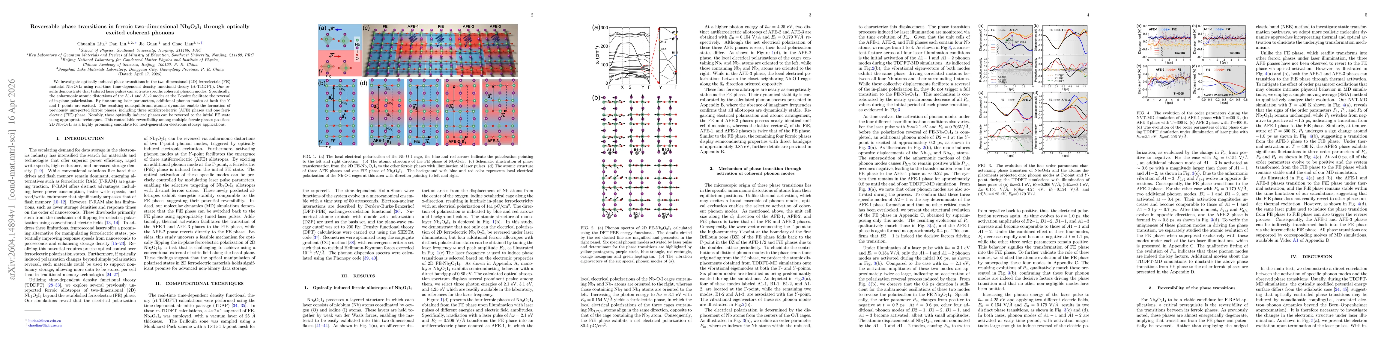 Thumbnail for Reversable phase transitions in ferroic two-dimensional Nb2O2I4 through optically excited coherent phonons