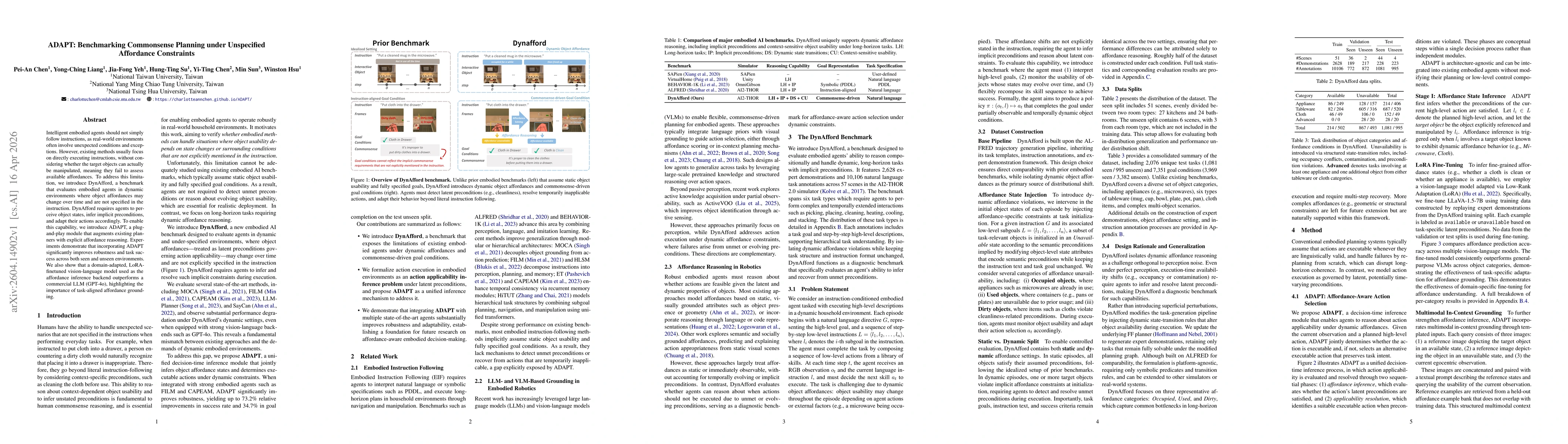 Thumbnail for ADAPT: Benchmarking Commonsense Planning under Unspecified Affordance Constraints
