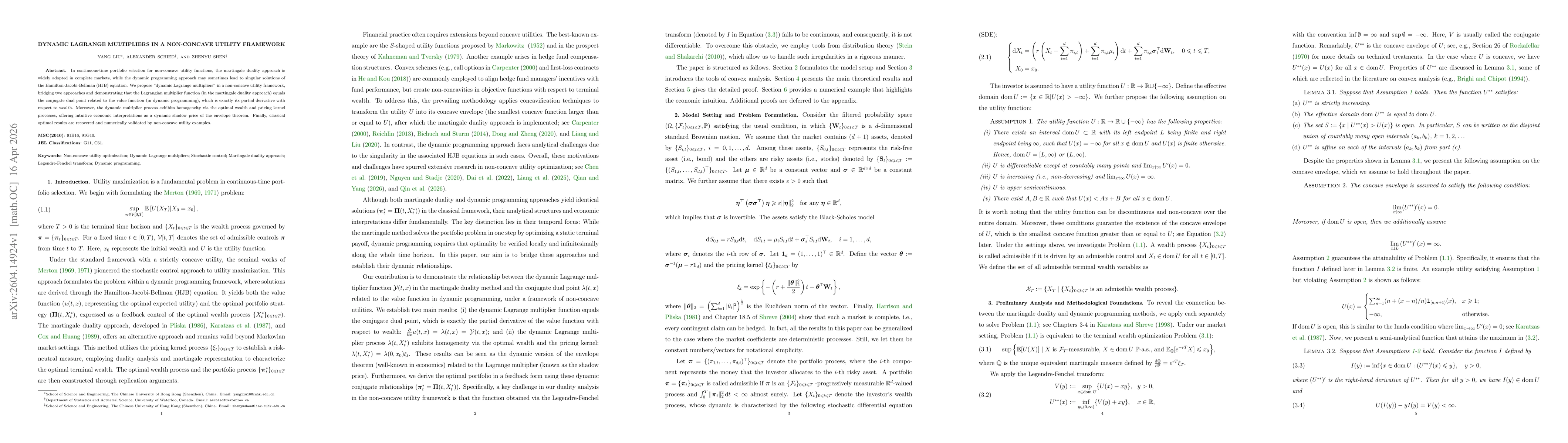 Thumbnail for Dynamic Lagrange Multipliers in a Non-concave Utility Framework