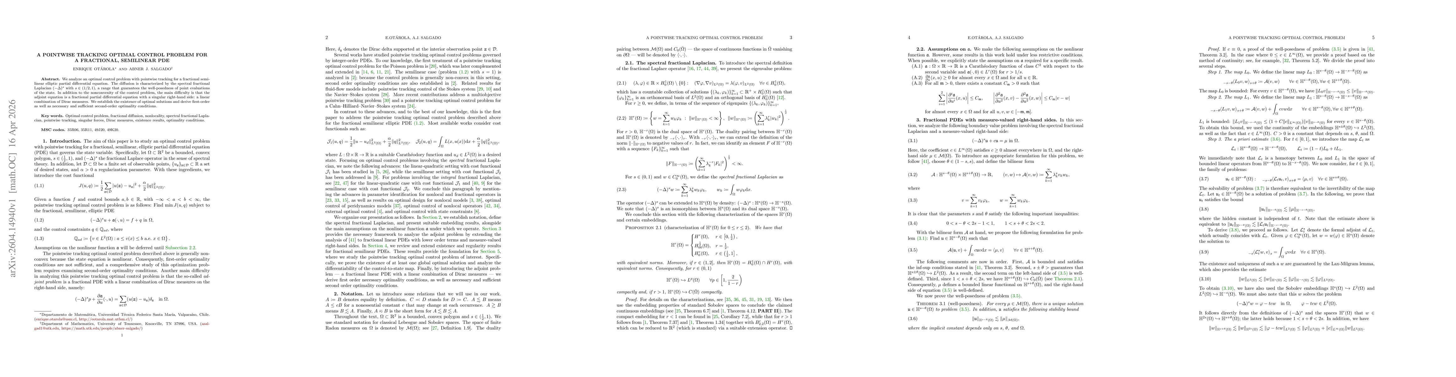 Thumbnail for A pointwise tracking optimal control problem for a fractional, semilinear PDE