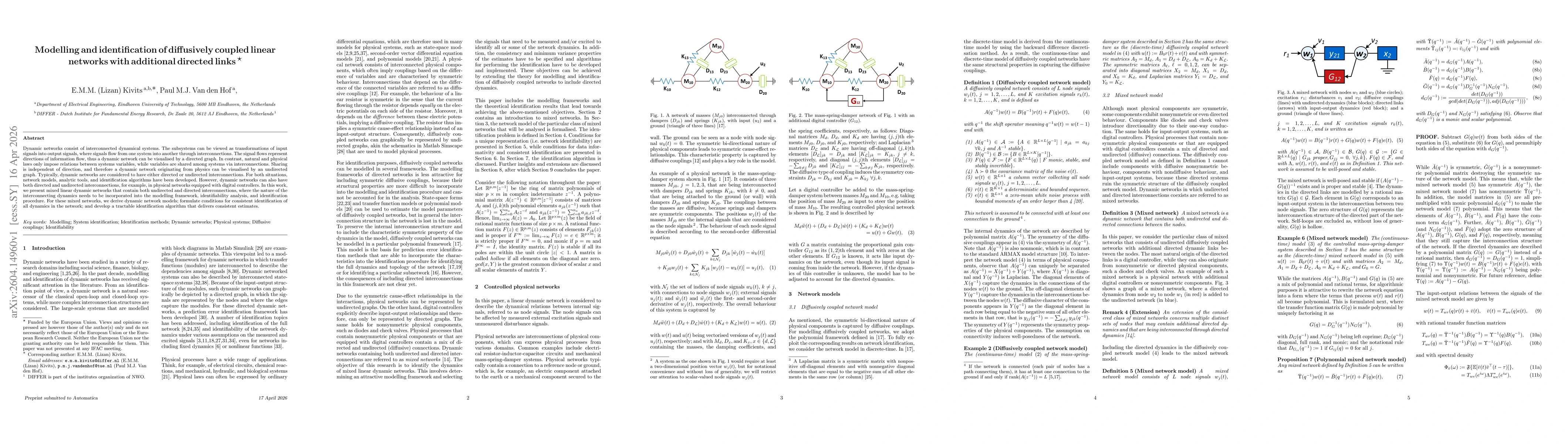 Thumbnail for Modelling and identification of diffusively coupled linear networks with additional directed links