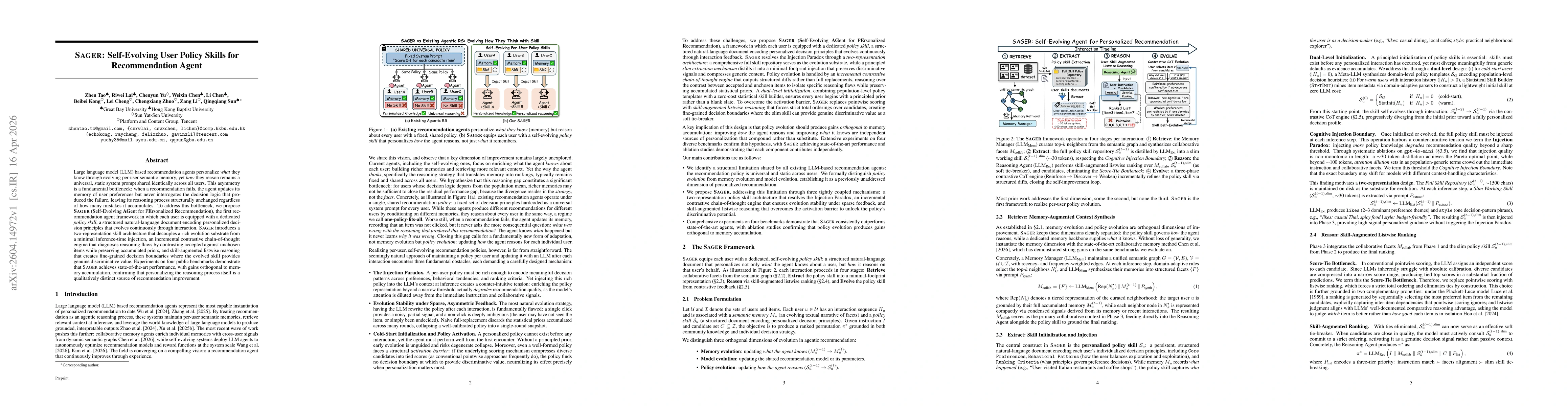 Thumbnail for SAGER: Self-Evolving User Policy Skills for Recommendation Agent