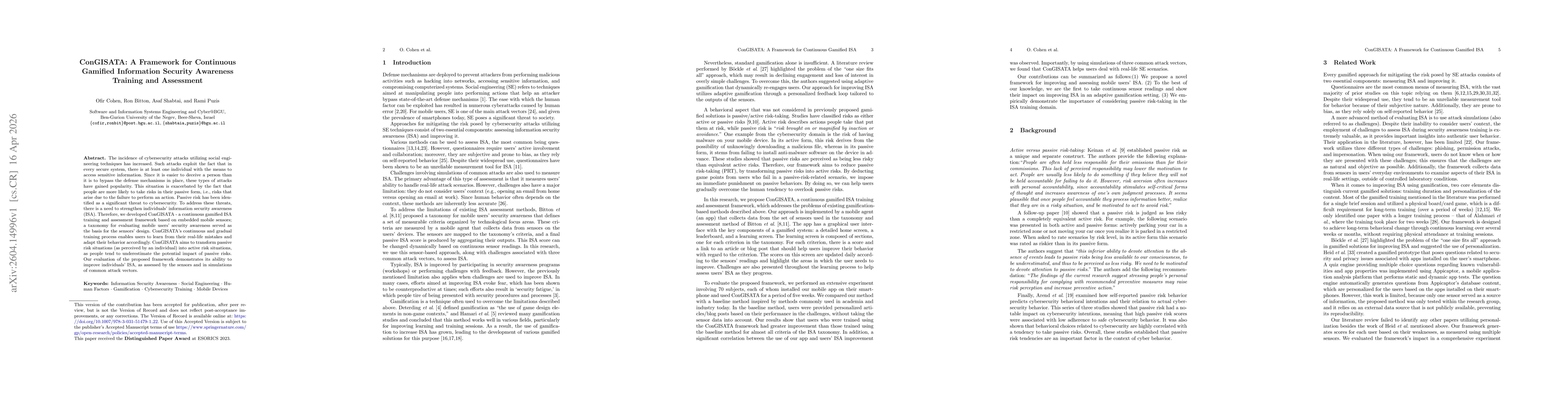 Thumbnail for ConGISATA: A Framework for Continuous Gamified Information Security Awareness Training and Assessment