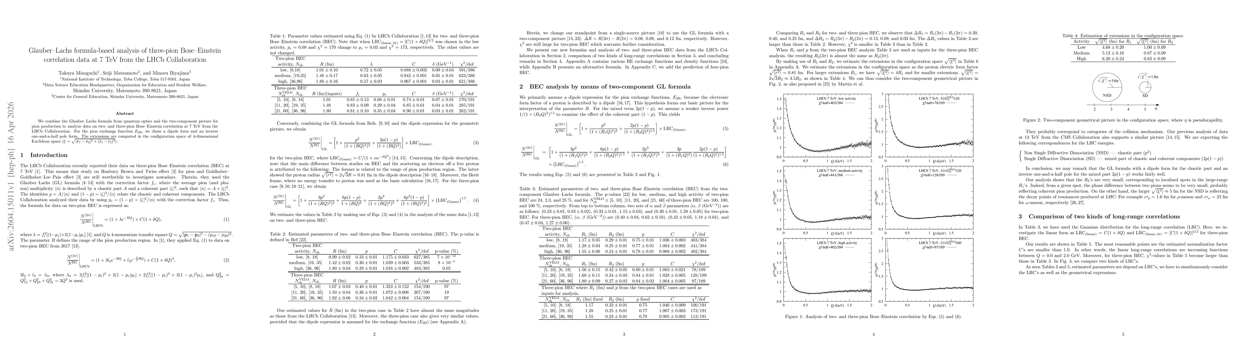 Thumbnail for Glauber-Lachs formula-based analysis of three-pion Bose-Einstein correlation data at 7 TeV from the LHCb Collaboration