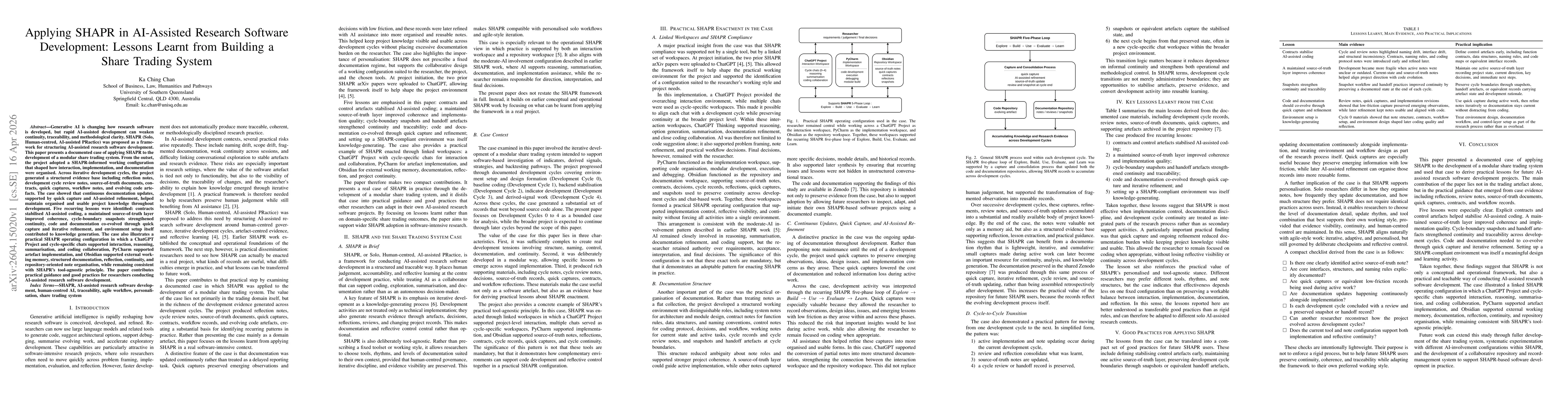 Thumbnail for Applying SHAPR in AI-Assisted Research Software Development: Lessons Learnt from Building a Share Trading System
