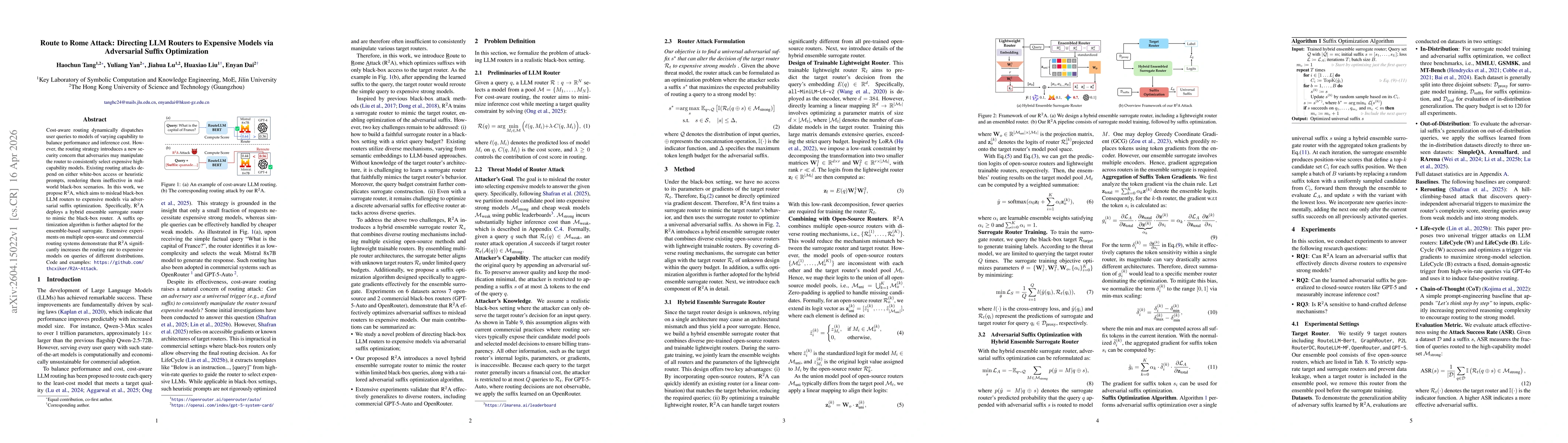 Thumbnail for Route to Rome Attack: Directing LLM Routers to Expensive Models via Adversarial Suffix Optimization