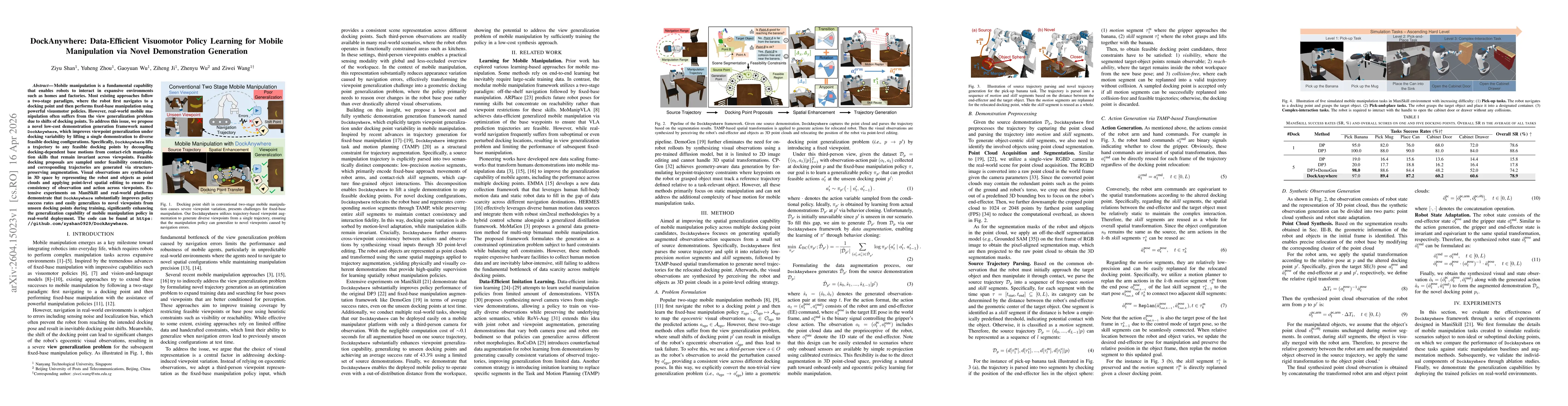 Thumbnail for DockAnywhere: Data-Efficient Visuomotor Policy Learning for Mobile Manipulation via Novel Demonstration Generation