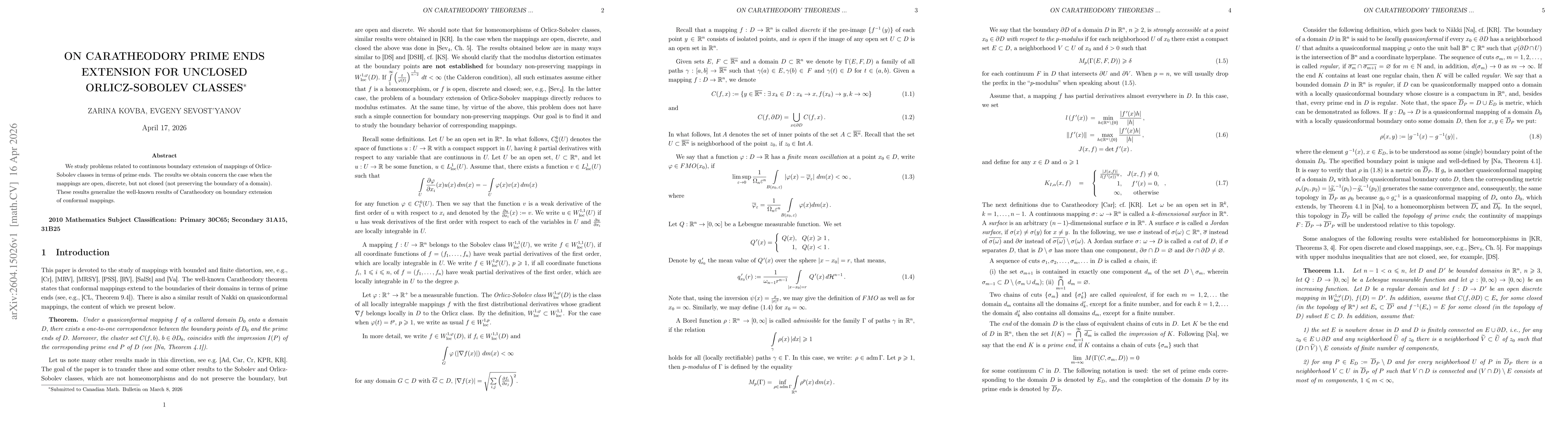 Thumbnail for On Caratheodory prime ends extension for unclosed Orlicz-Sobolev classes