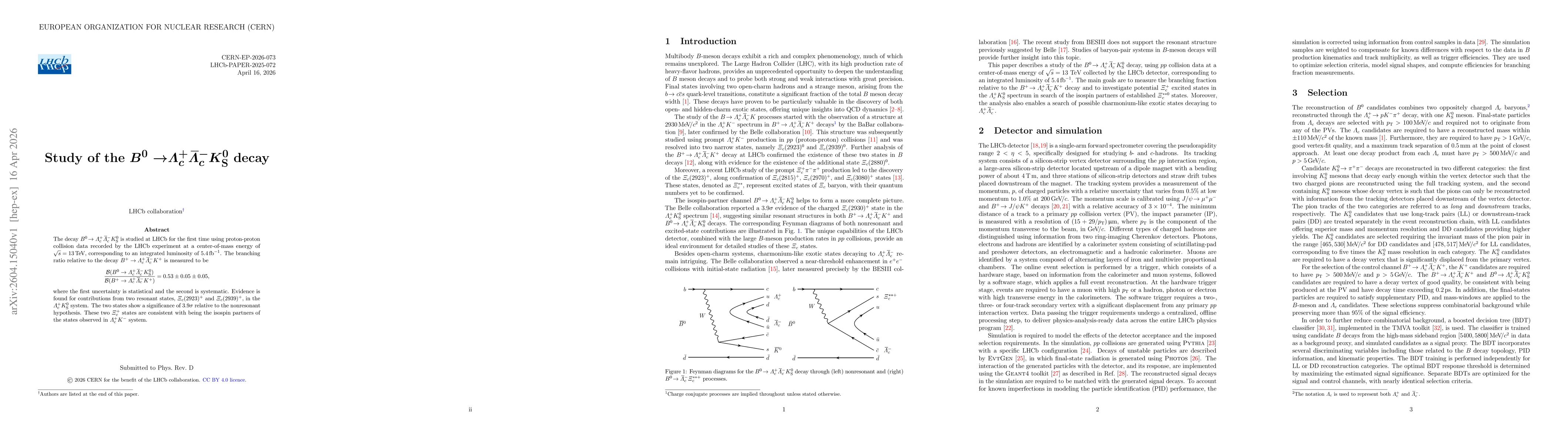 Thumbnail for Study of the $B^0 \to Λ_c^+ \barΛ_c^- K_S^0$ decay