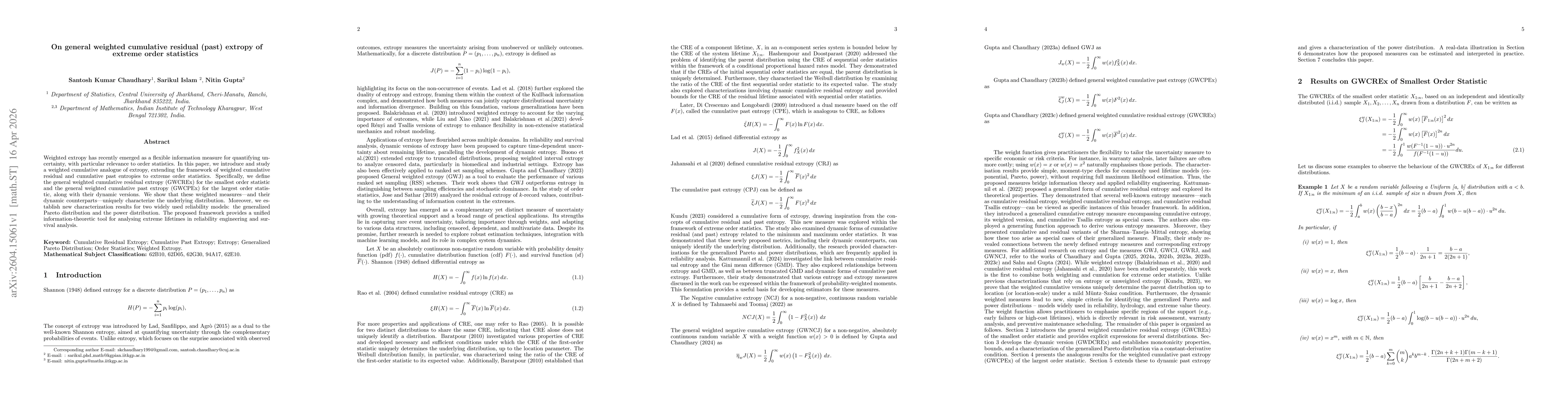 Thumbnail for On general weighted cumulative residual (past) extropy of extreme order statistics
