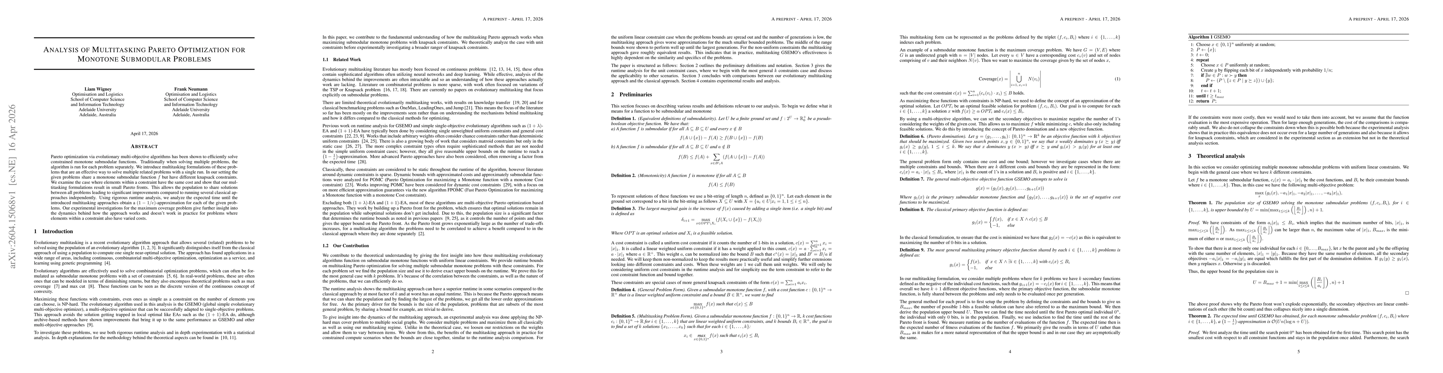 Thumbnail for Analysis of Multitasking Pareto Optimization for Monotone Submodular Problems