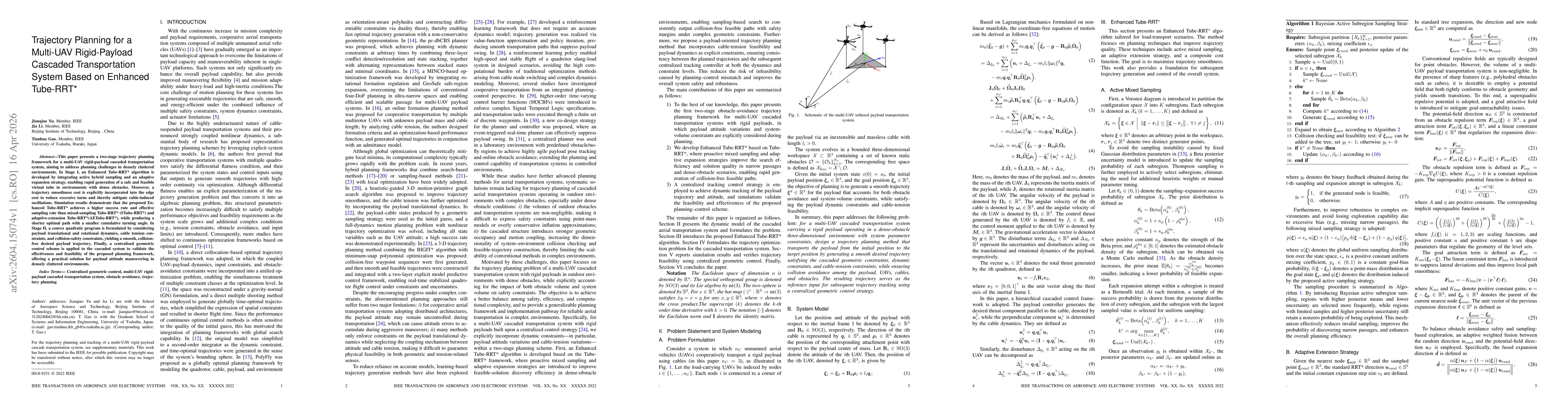 Thumbnail for Trajectory Planning for a Multi-UAV Rigid-Payload Cascaded Transportation System Based on Enhanced Tube-RRT*