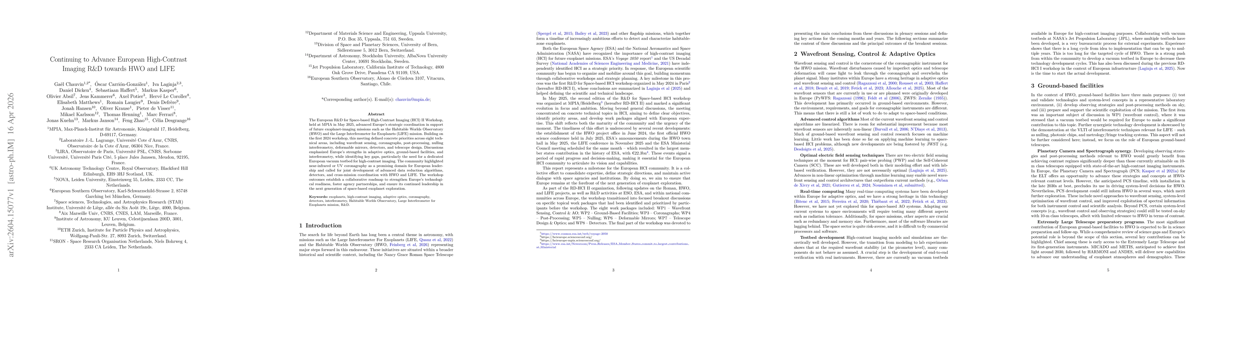 Thumbnail for Continuing to Advance European High Contrast Imaging Research and Development towards HWO and LIFE