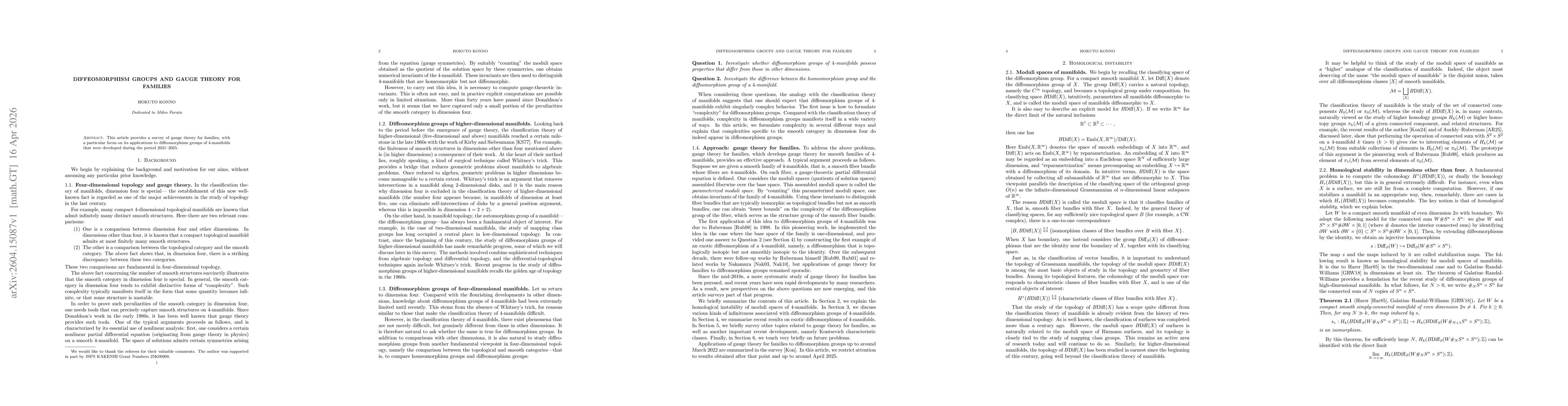 Thumbnail for Diffeomorphism groups and gauge theory for families