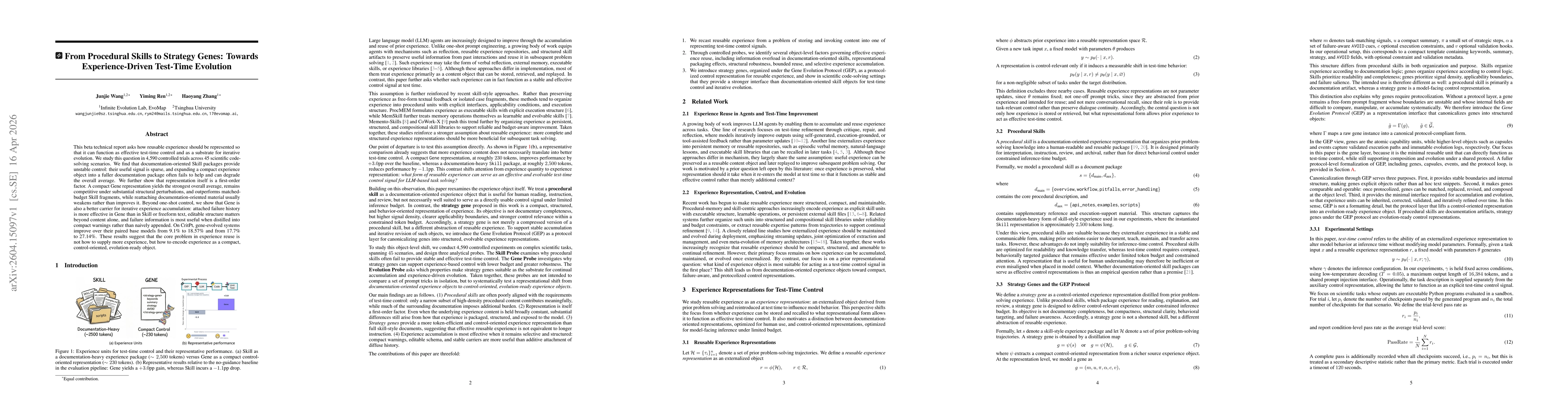 Thumbnail for From Procedural Skills to Strategy Genes: Towards Experience-Driven Test-Time Evolution