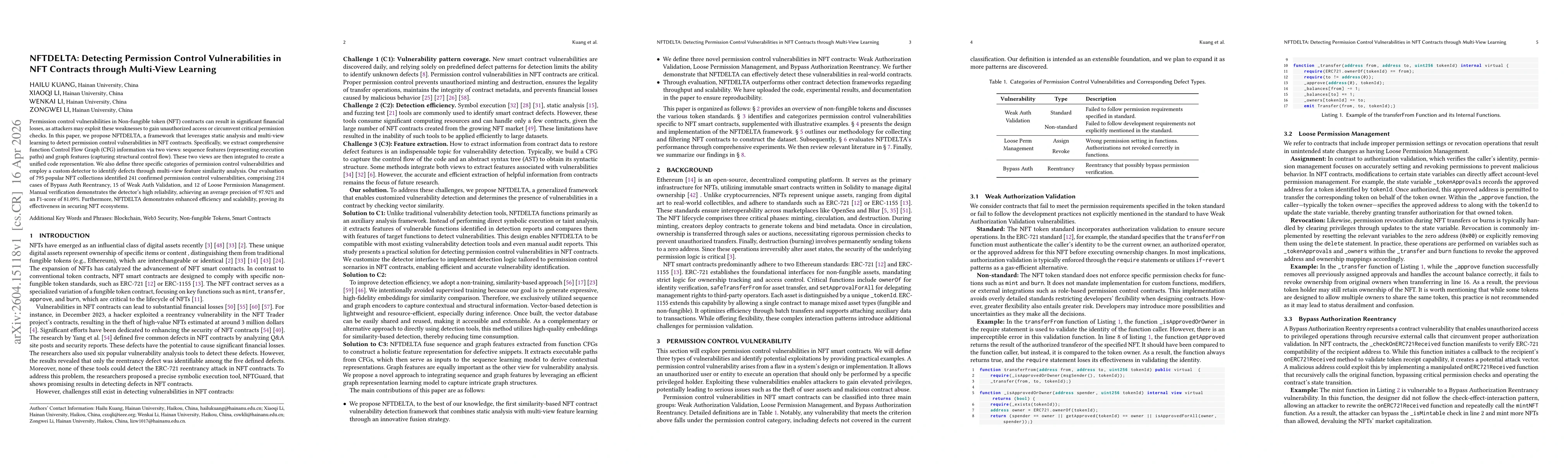 Thumbnail for NFTDELTA: Detecting Permission Control Vulnerabilities in NFT Contracts through Multi-View Learning
