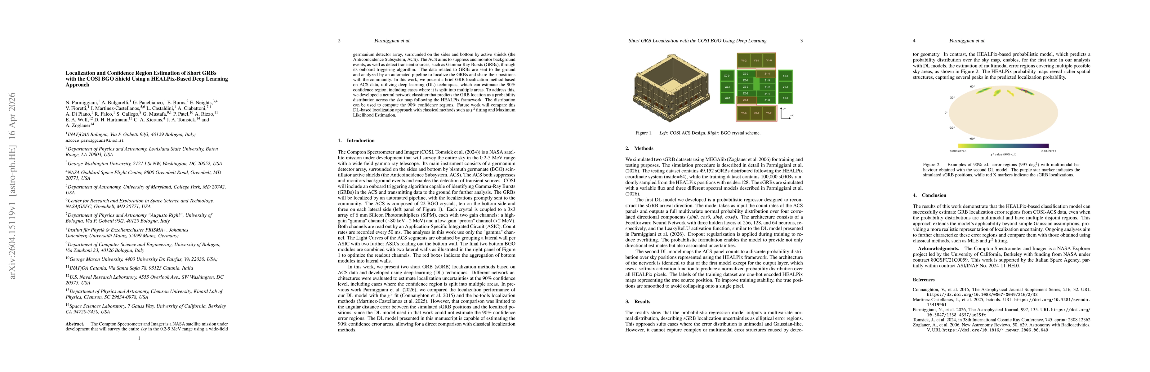 Thumbnail for Localization and Confidence Region Estimation of Short GRBs with the COSI BGO Shield Using a HEALPix-Based Deep Learning Approach