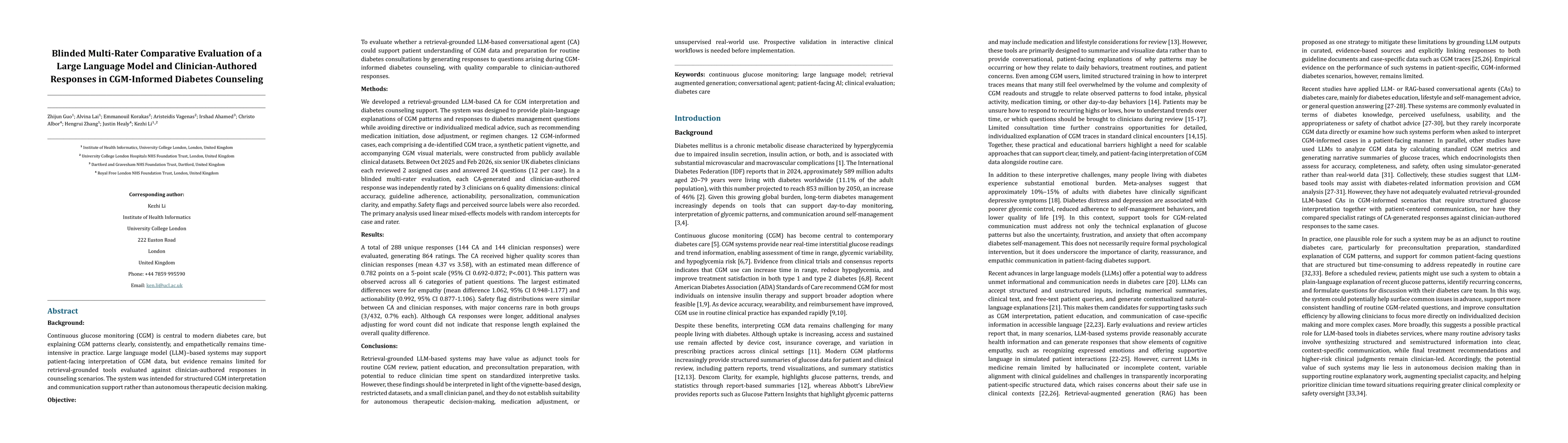 Thumbnail for Blinded Multi-Rater Comparative Evaluation of a Large Language Model and Clinician-Authored Responses in CGM-Informed Diabetes Counseling