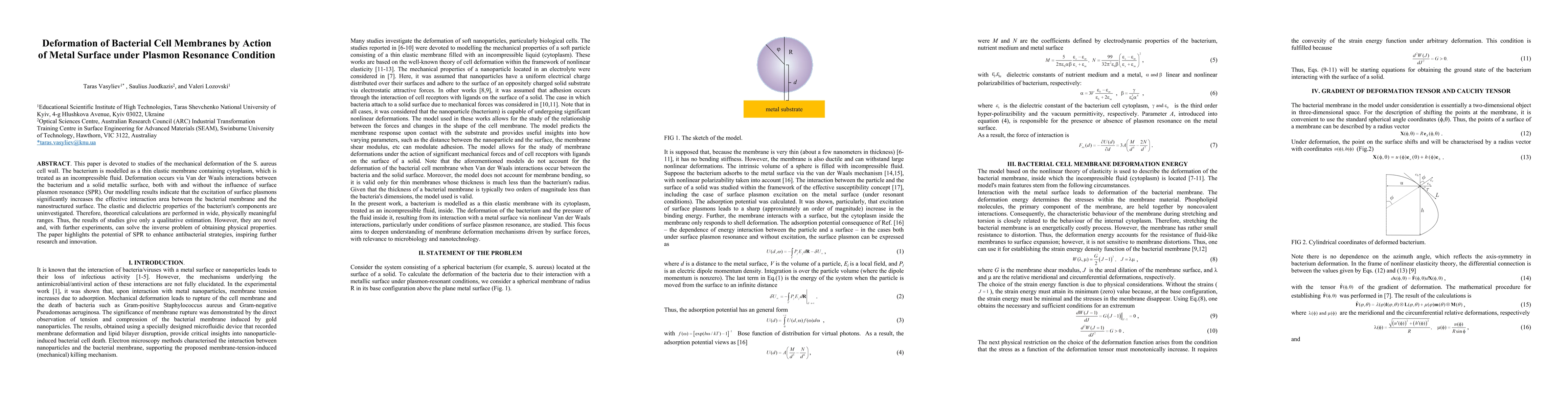 Thumbnail for Deformation of Bacterial Cell Membranes by Action of Metal Surface under Plasmon Resonance Condition