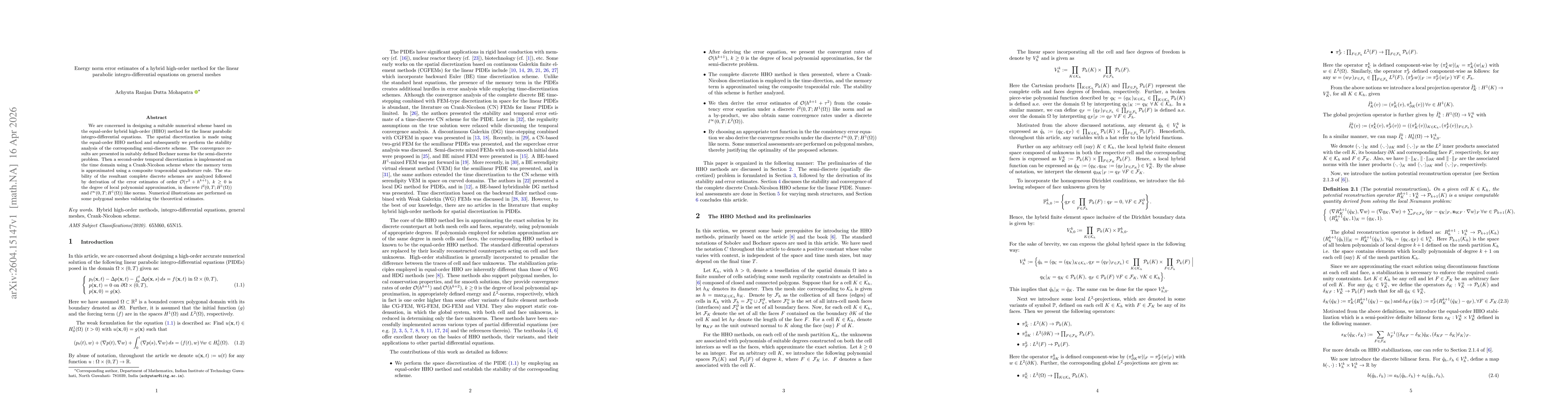 Thumbnail for Energy norm error estimates of a hybrid high-order method for the linear parabolic integro-differential equations on general meshes