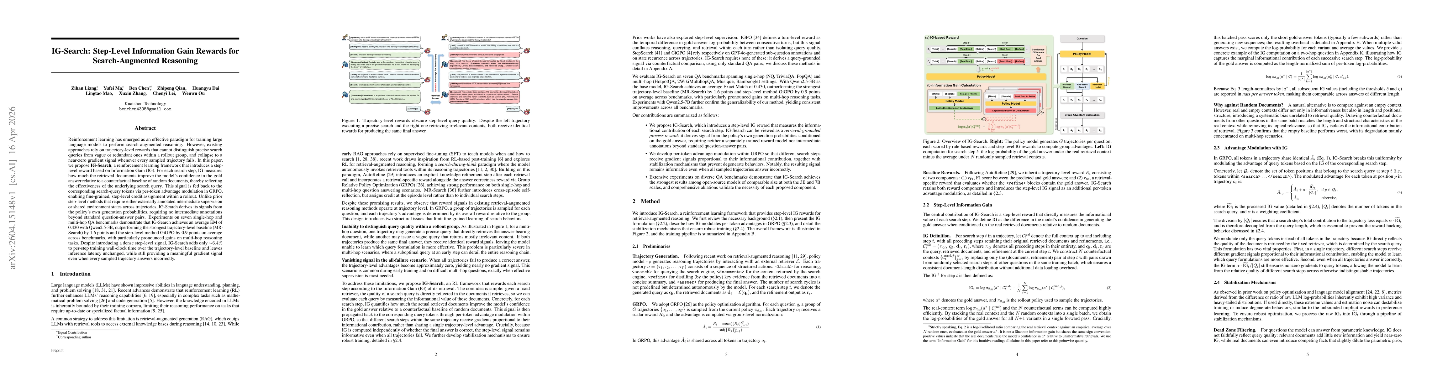 Thumbnail for IG-Search: Step-Level Information Gain Rewards for Search-Augmented Reasoning