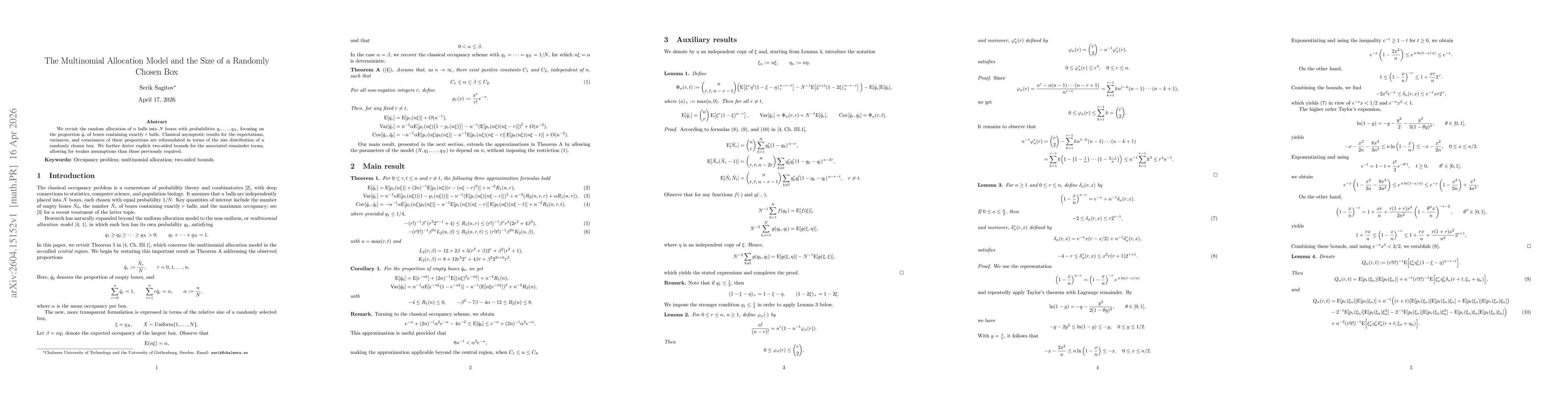 Thumbnail for The Multinomial Allocation Model and the Size of a Randomly Chosen Box