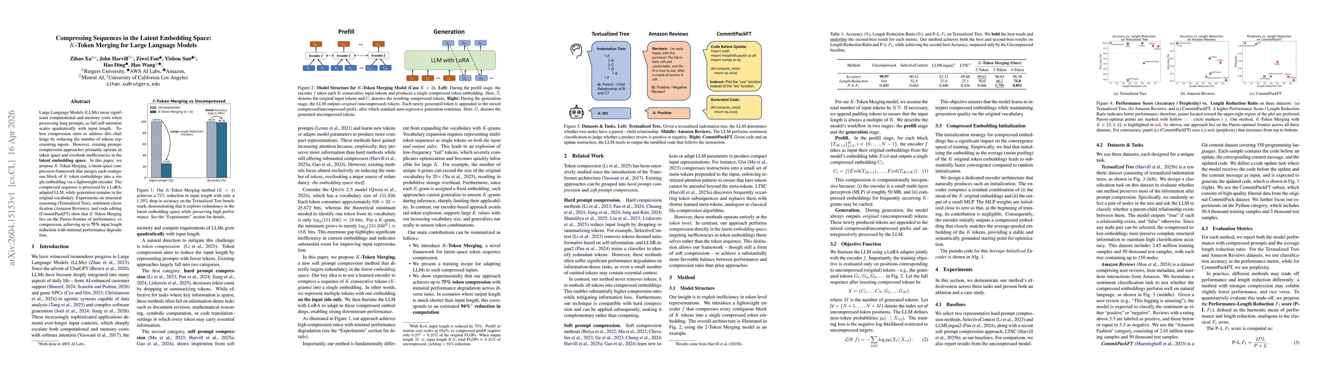 Thumbnail for Compressing Sequences in the Latent Embedding Space: $K$-Token Merging for Large Language Models