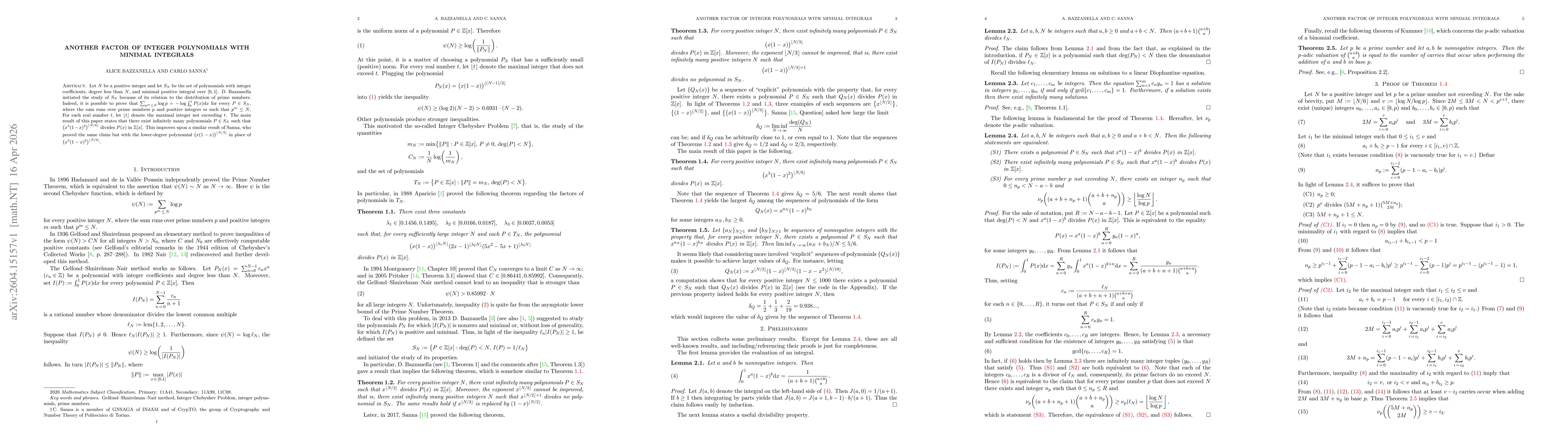 Thumbnail for Another factor of integer polynomials with minimal integrals