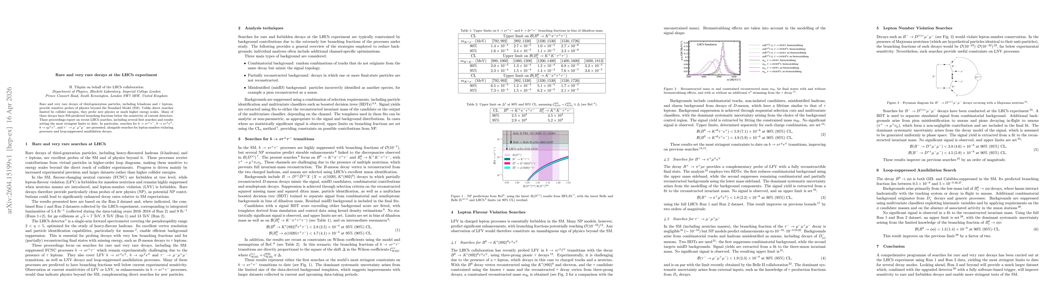 Thumbnail for Rare and very rare decays at the LHCb experiment