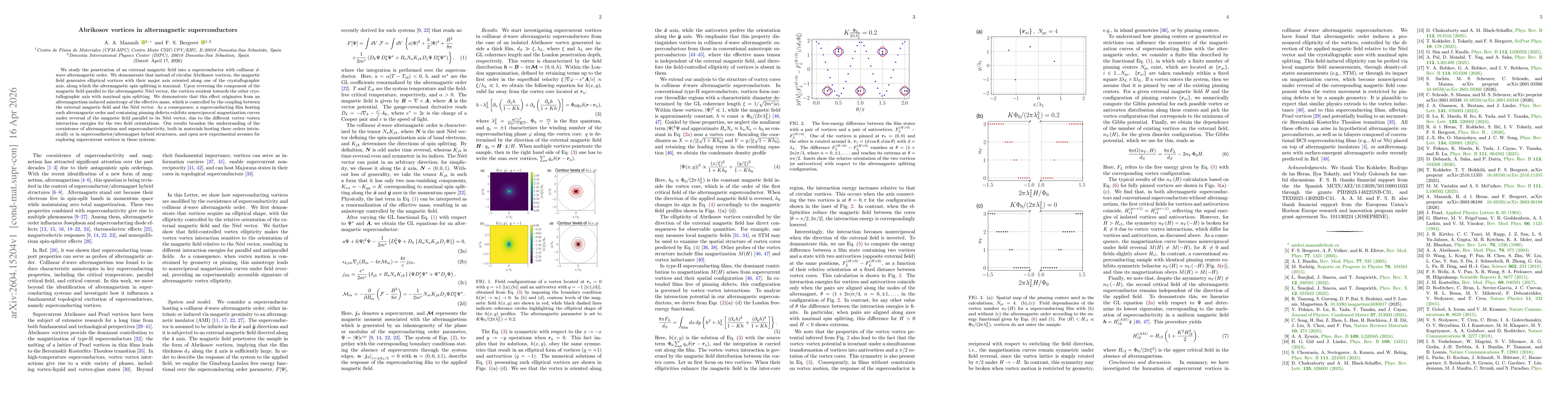 Thumbnail for Abrikosov vortices in altermagnetic superconductors