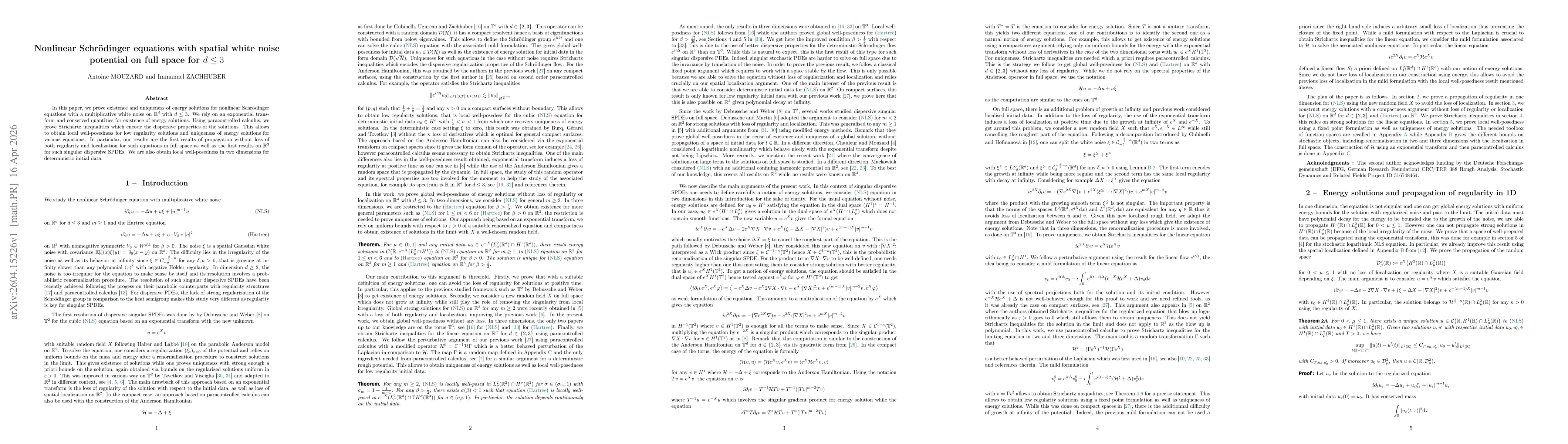 Thumbnail for Nonlinear Schrödinger equations with spatial white noise potential on full space for $d\le 3$