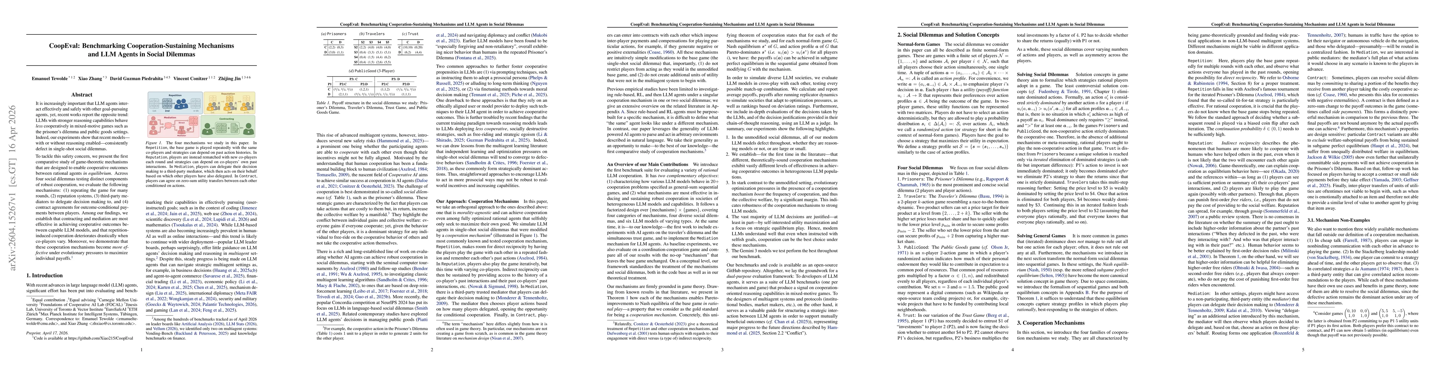 Thumbnail for CoopEval: Benchmarking Cooperation-Sustaining Mechanisms and LLM Agents in Social Dilemmas