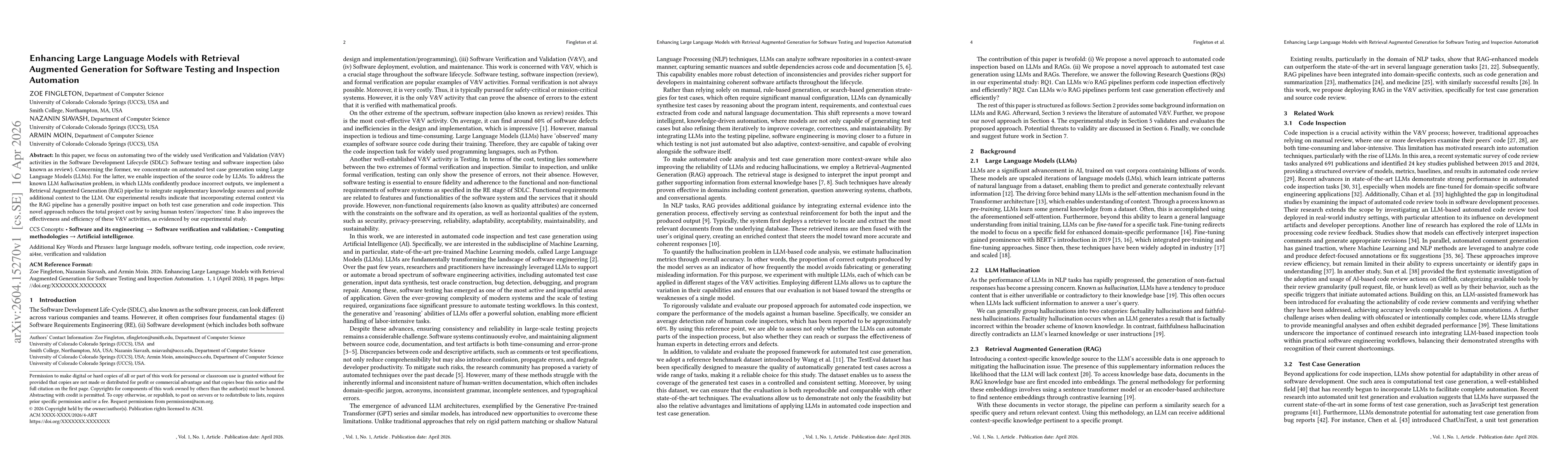 Thumbnail for Enhancing Large Language Models with Retrieval Augmented Generation for Software Testing and Inspection Automation