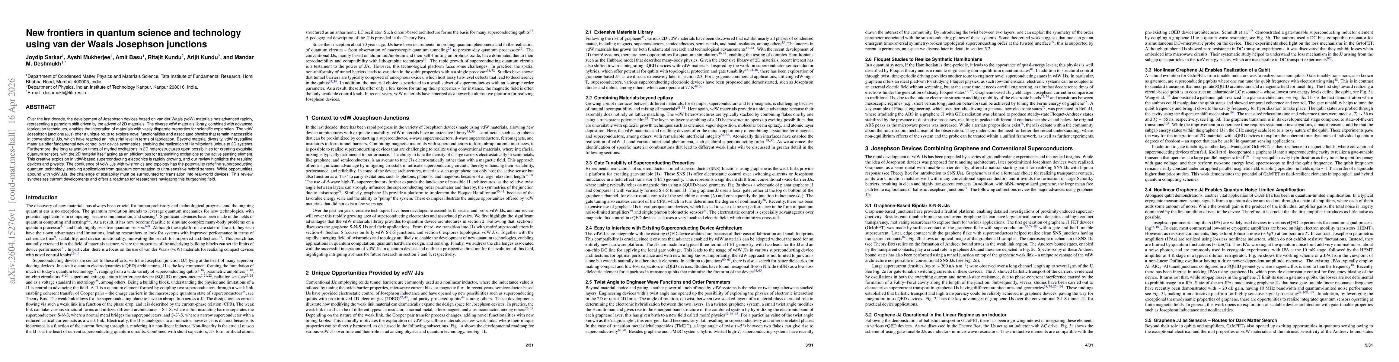 Thumbnail for New frontiers in quantum science and technology using van der Waals Josephson junctions