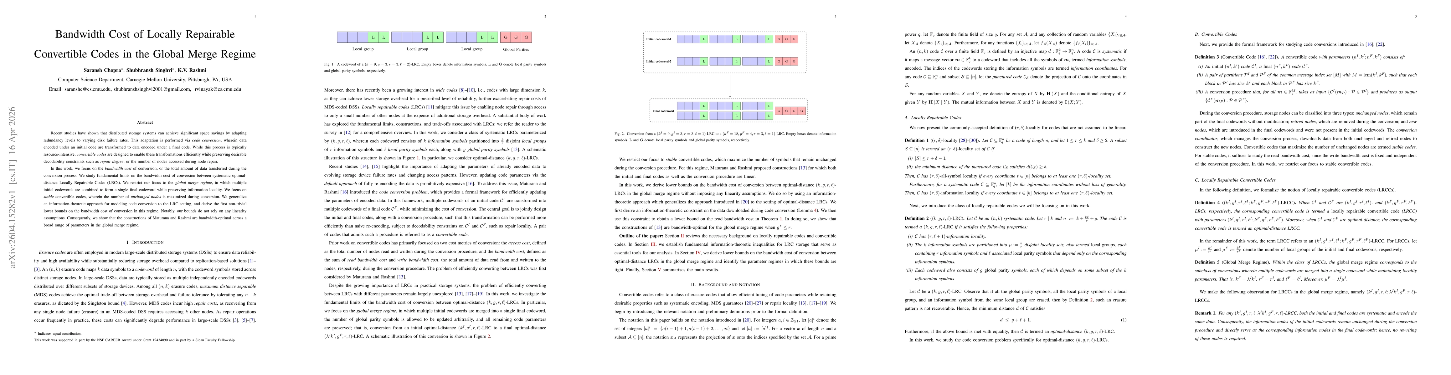 Thumbnail for Bandwidth Cost of Locally Repairable Convertible Codes in the Global Merge Regime