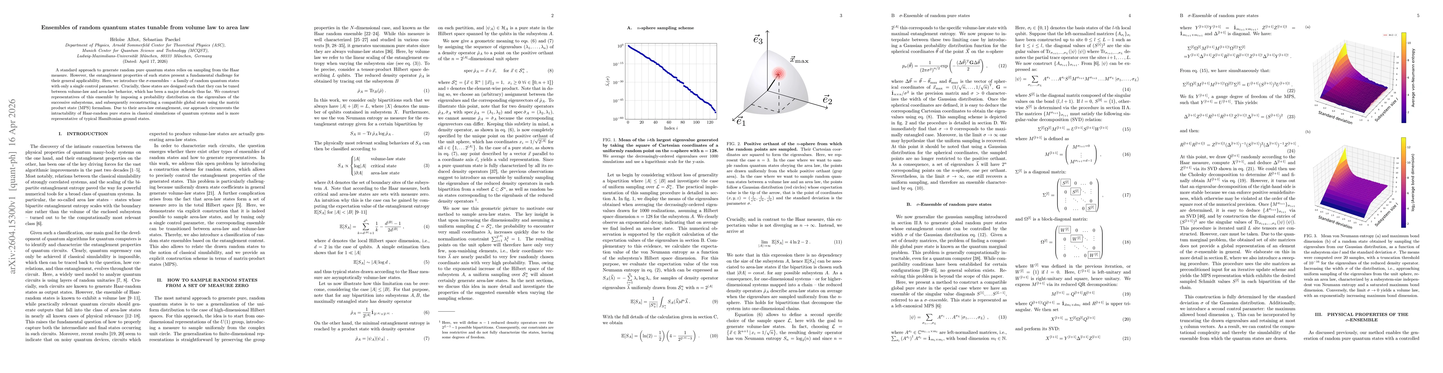 Thumbnail for Ensembles of random quantum states tunable from volume law to area law