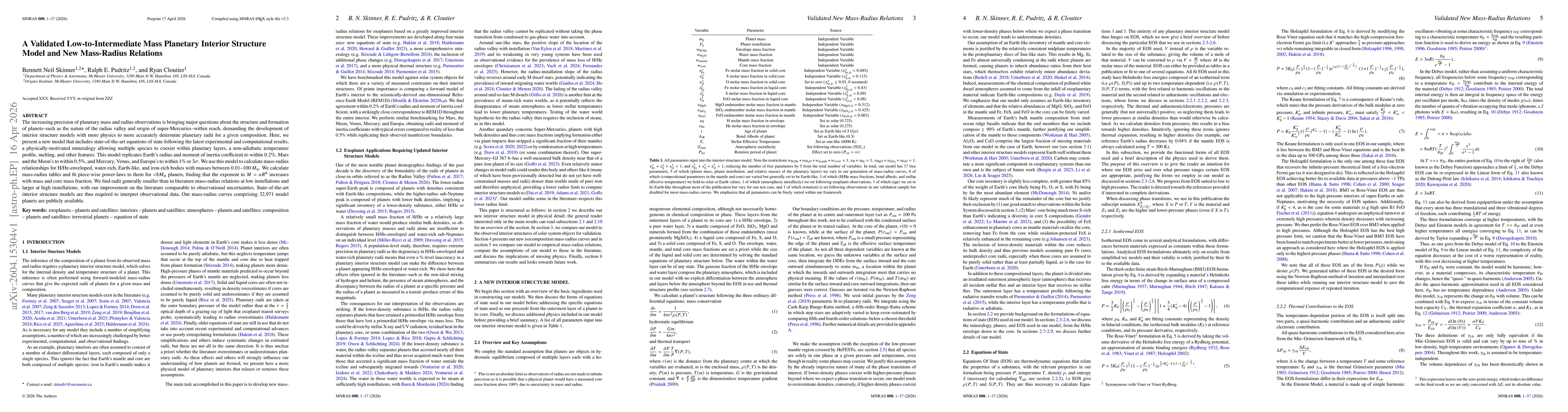 Thumbnail for A Validated Low-to-Intermediate Mass Planetary Interior Structure Model and New Mass-Radius Relations