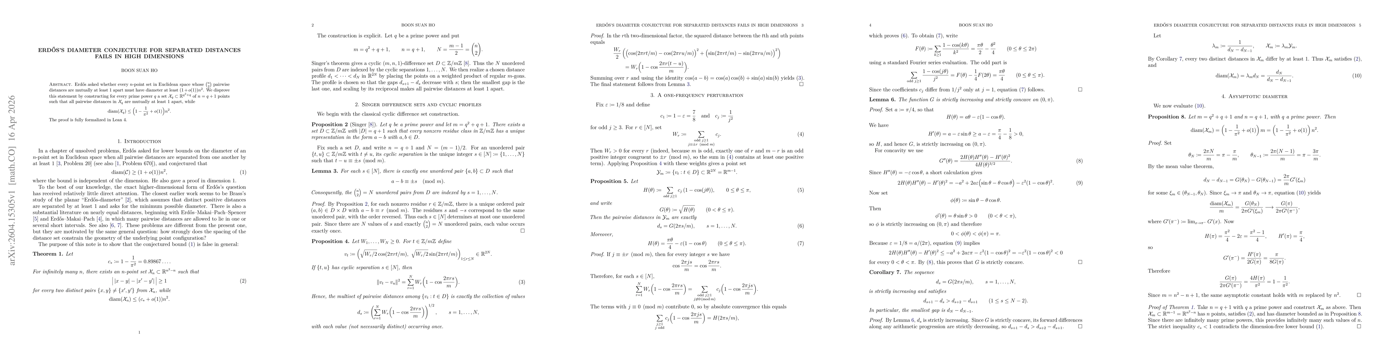 Thumbnail for Erdős's diameter conjecture for separated distances fails in high dimensions