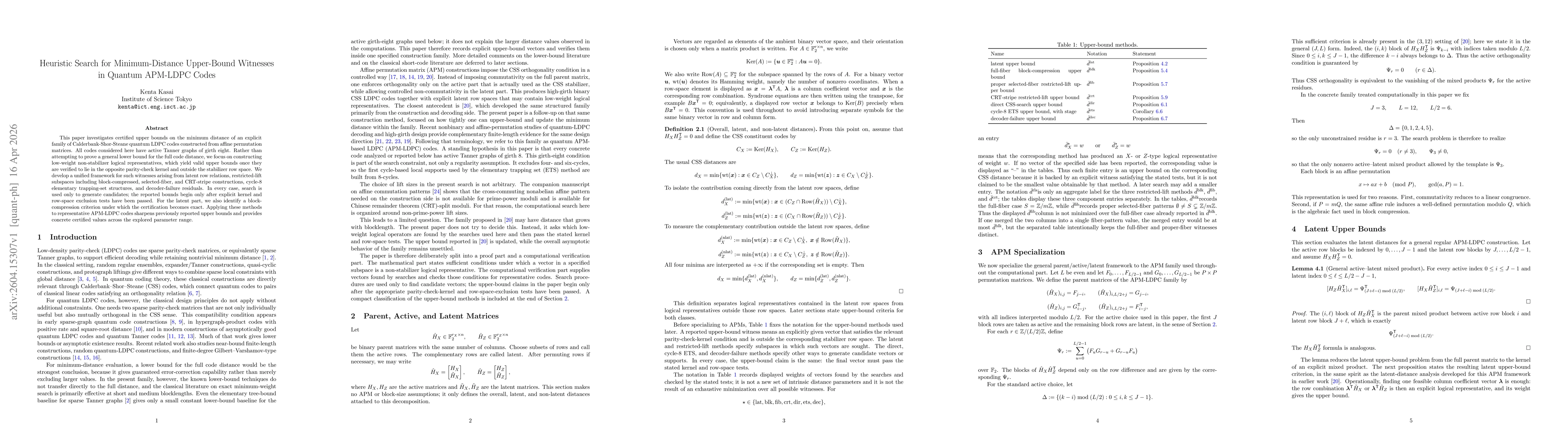 Thumbnail for Heuristic Search for Minimum-Distance Upper-Bound Witnesses in Quantum APM-LDPC Codes