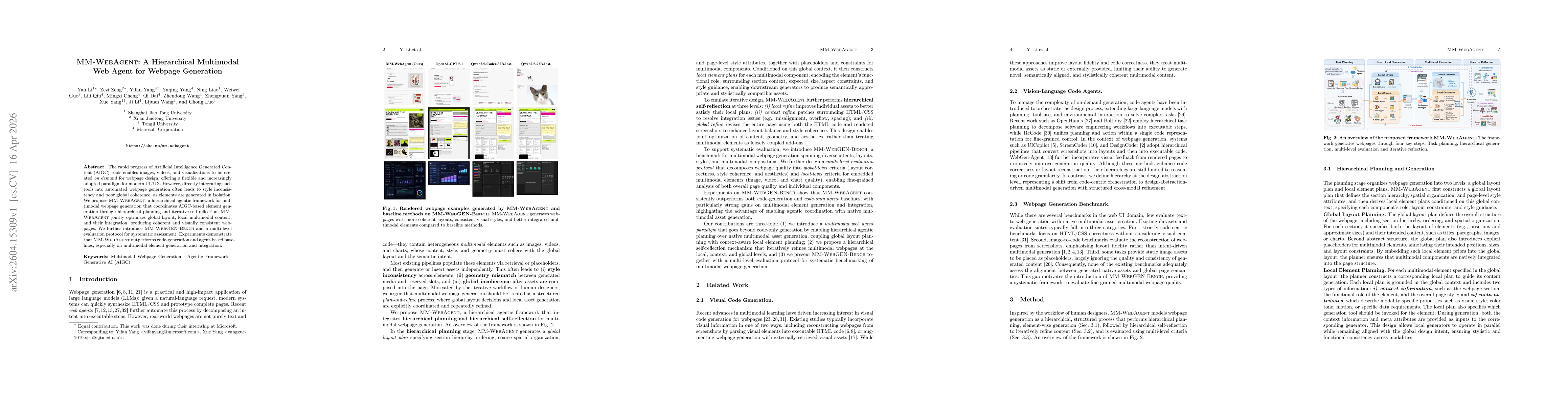 Thumbnail for MM-WebAgent: A Hierarchical Multimodal Web Agent for Webpage Generation