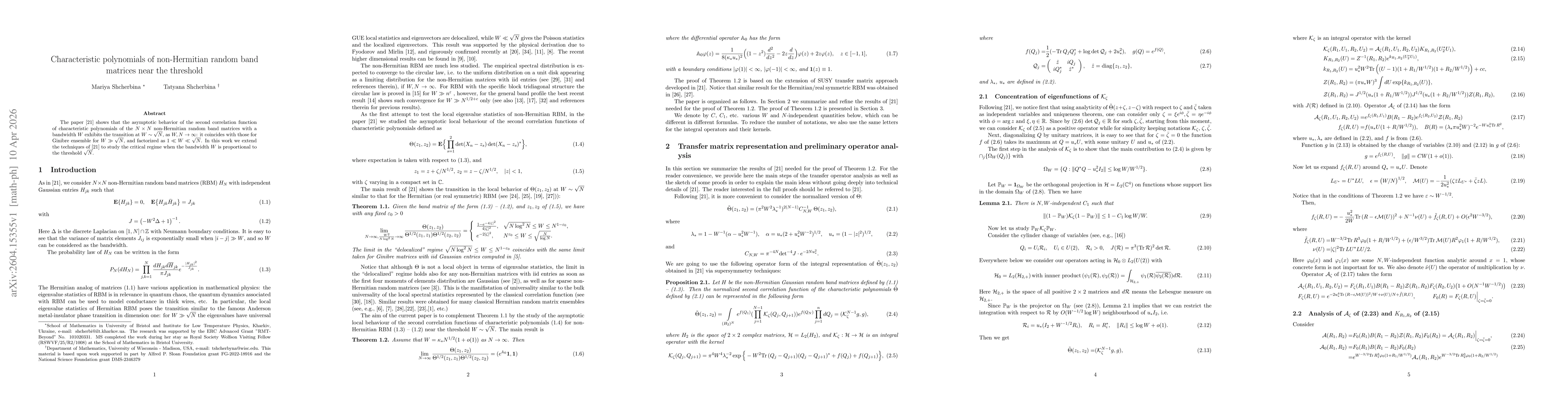 Thumbnail for Characteristic polynomials of non-Hermitian random band matrices near the threshold