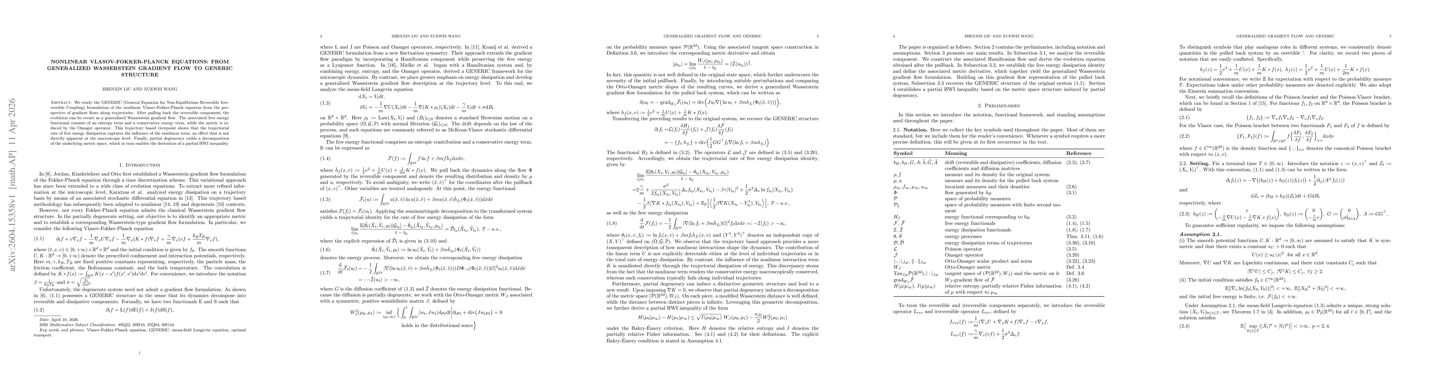 Thumbnail for Nonlinear Vlasov-Fokker-Planck equations: From generalized Wasserstein gradient flow to GENERIC structure