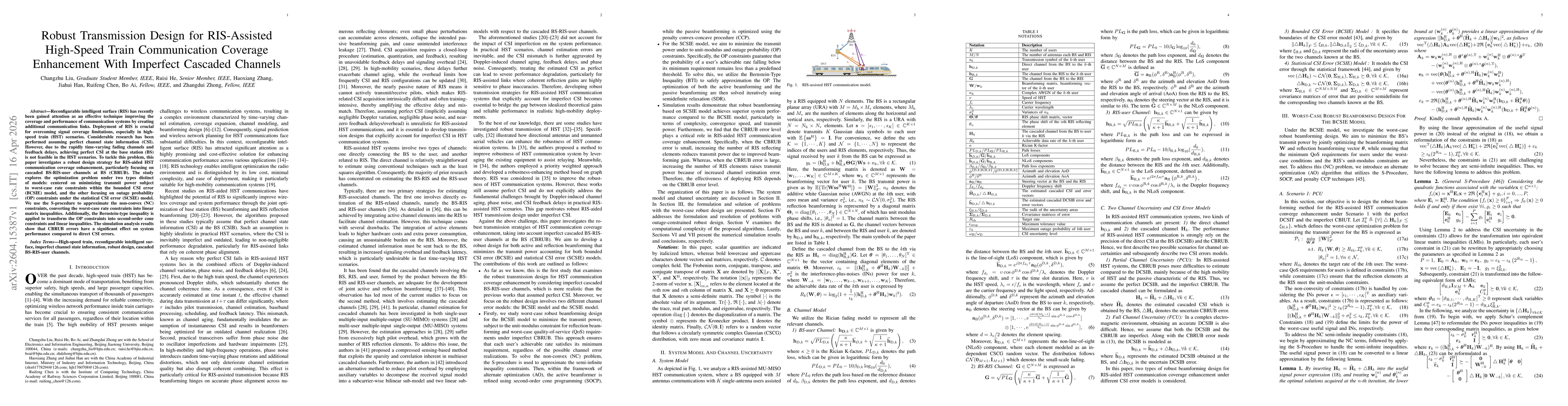 Thumbnail for Robust Transmission Design for RIS-Assisted High-Speed Train Communication Coverage Enhancement With Imperfect Cascaded Channels