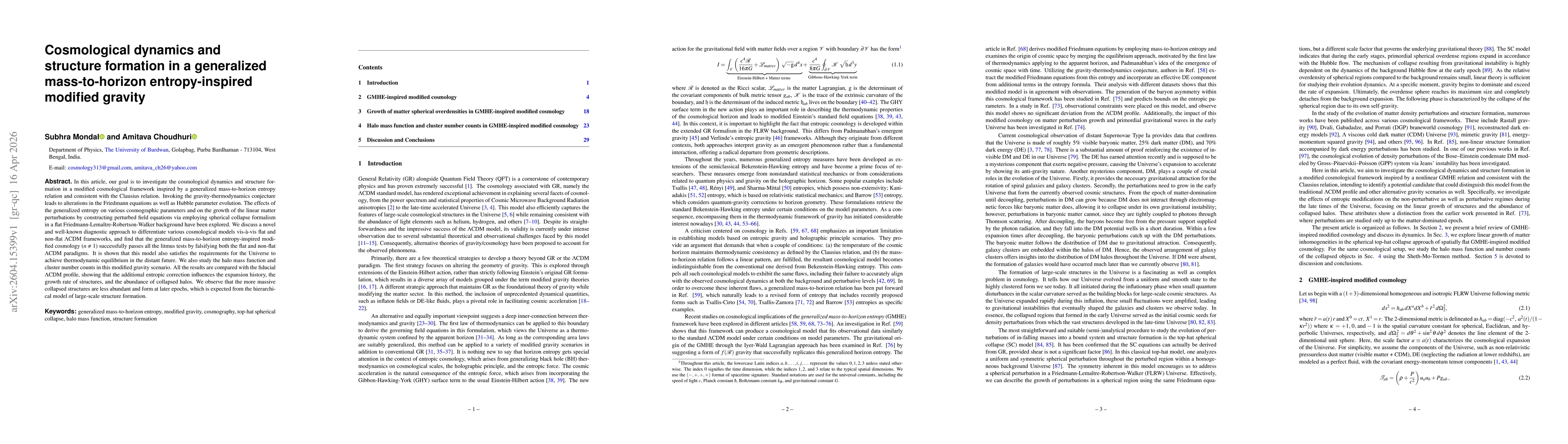 Thumbnail for Cosmological dynamics and structure formation in a generalized mass-to-horizon entropy-inspired modified gravity