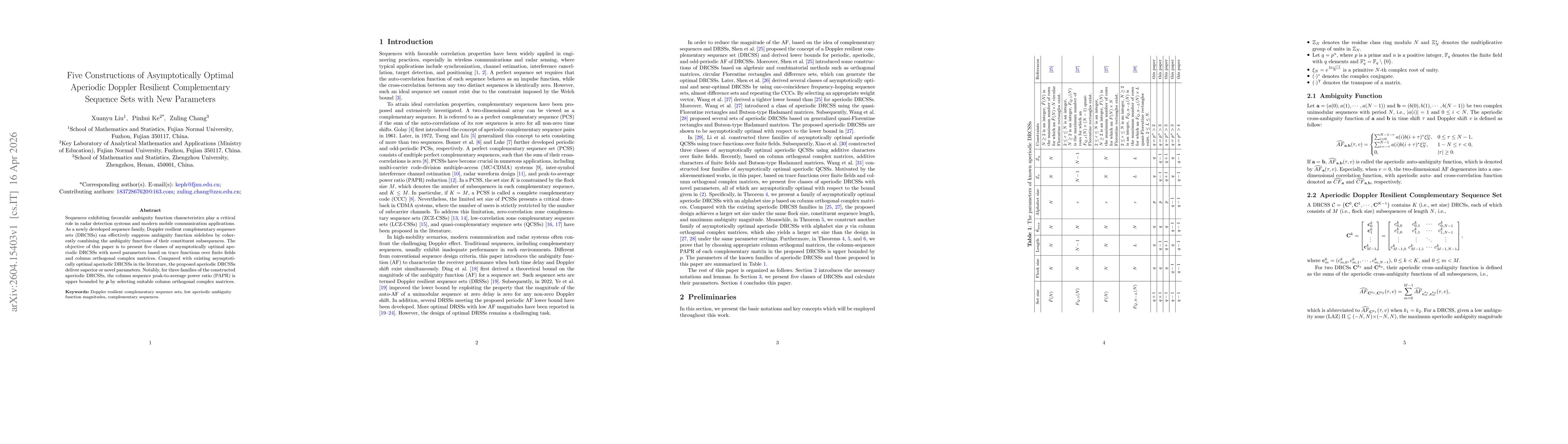 Thumbnail for Five Constructions of Asymptotically Optimal Aperiodic Doppler Resilient Complementary Sequence Sets with New Parameters