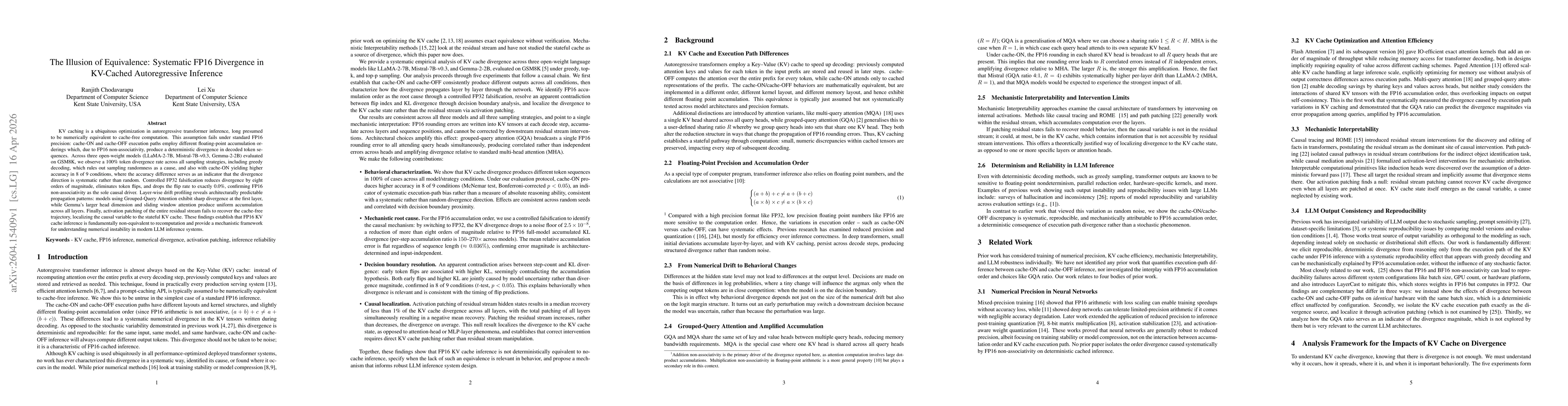 Thumbnail for The Illusion of Equivalence: Systematic FP16 Divergence in KV-Cached Autoregressive Inference