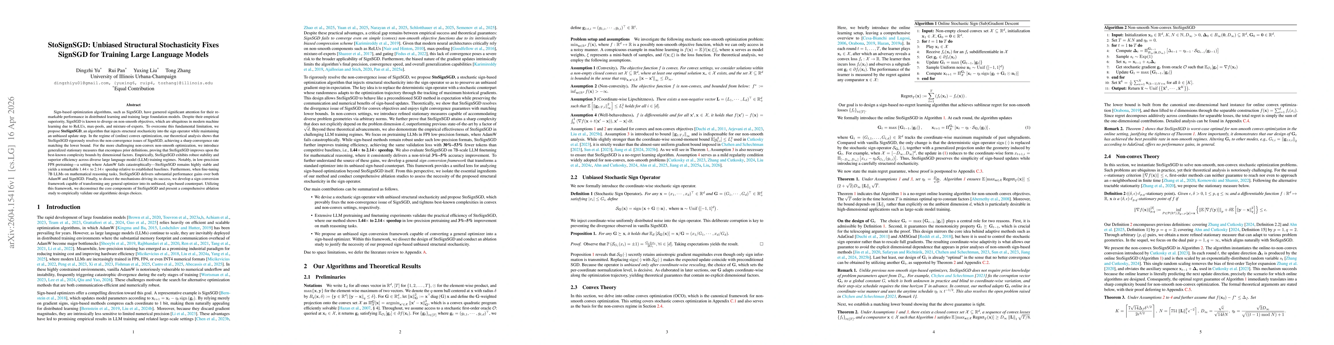 Thumbnail for StoSignSGD: Unbiased Structural Stochasticity Fixes SignSGD for Training Large Language Models