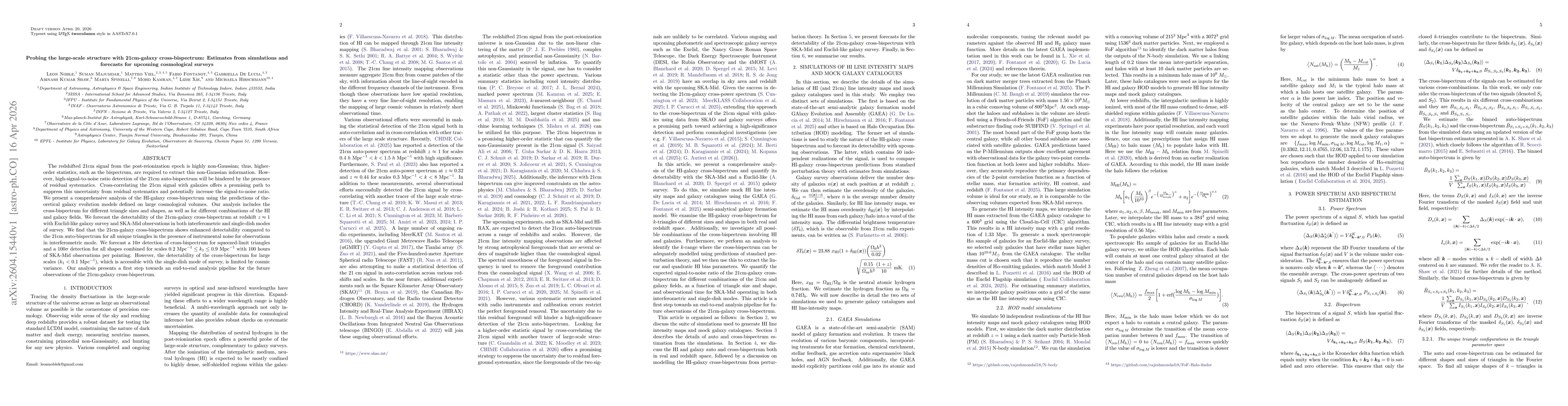 Thumbnail for Probing the large-scale structure with 21cm-galaxy cross-bispectrum: Estimates from simulations and forecasts for upcoming cosmological surveys